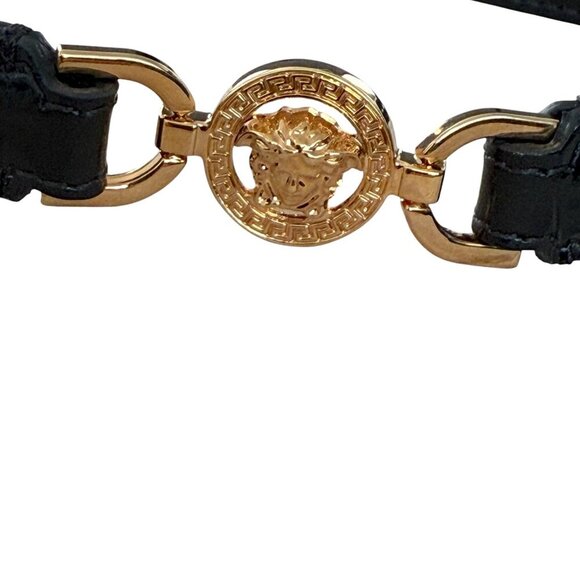 Versace 1015270 Medusa Calf Black Leather Embossed Croc Bracelet - Picture 2 of 10